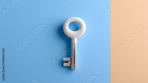 Polished Key Angled on Clean Background with Soft Colors for Minimalistic Decor and Design Settings