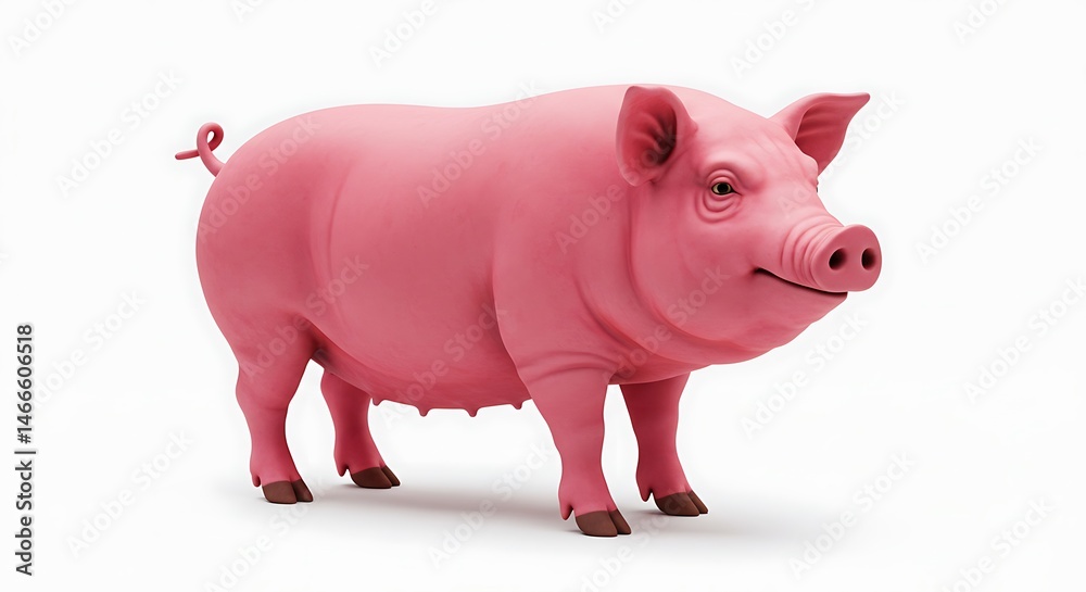 Fototapeta premium Pink Pig Figurine, Farm Animal Toy, Realistic Model