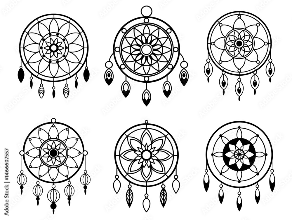Fototapeta premium Elegant Dreamcatcher Vector Illustration – Bohemian Tribal Design for Digital and Print Use