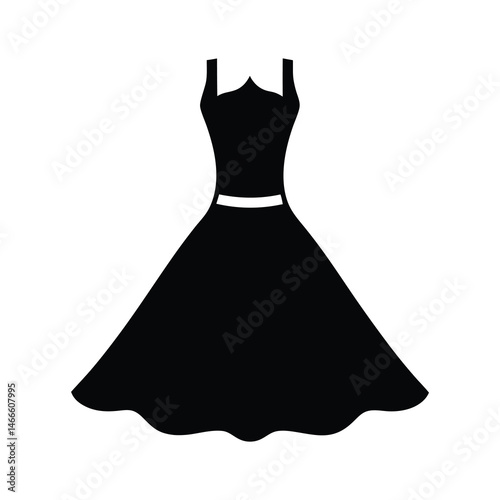 tulle dress vector silhouette icon, black and white illustration of clothing.