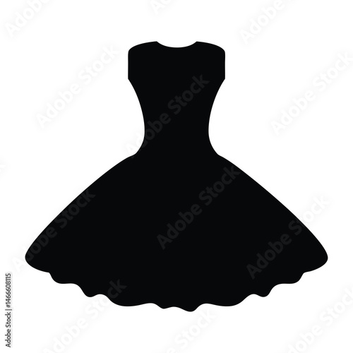 tulle dress vector silhouette icon, black and white illustration of clothing.