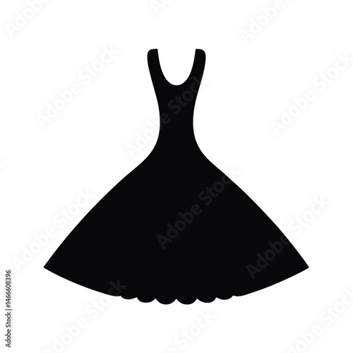 tulle dress vector silhouette icon, black and white illustration of clothing.