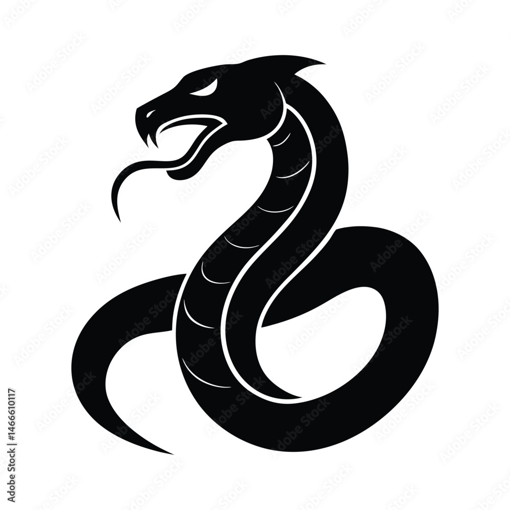 Obraz premium Curled Viper Sleek Vector Silhouette