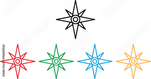 Colorful compass icon set in different colors . Journey navigator icon . Vector illustration