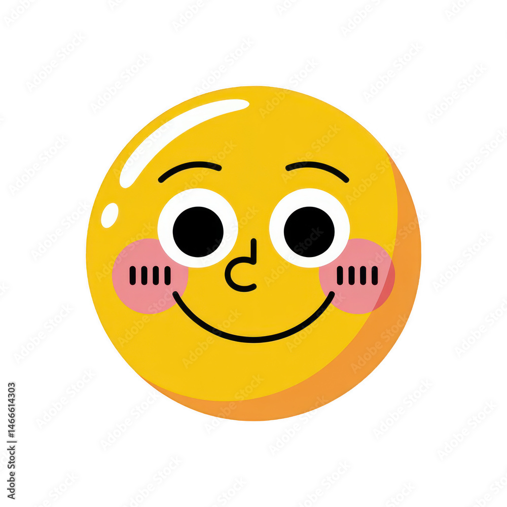 Fototapeta premium A cheerful yellow emoji with rosy cheeks and a gentle smile on a black background illustration