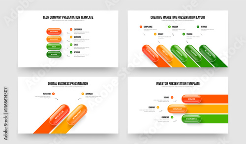 Digital Profile Four Five Two Three Step Diagram Frame Template Vector Illustration Collection. Corporate Overview 4 5 2 3 Element Infographic Slide Design Bundle.