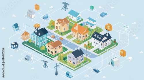 A vibrant illustration of a modern suburban network.