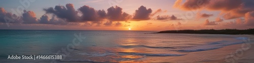 Caribbean sunrise, vibrant colors paint the tranquil ocean,  sun,  colors,  blue