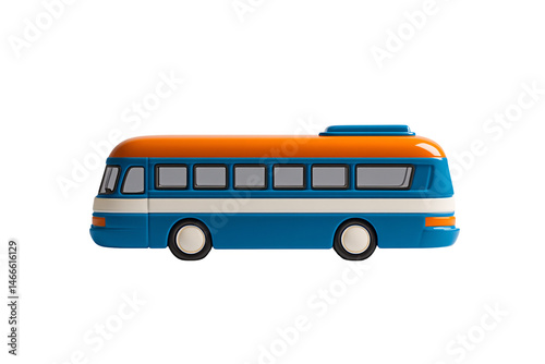 Isolated Toy Bus with Orange Roof
