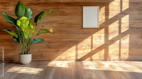 Bright clean wall in minimal interior with natural oak trim, one white frame hanging cleanly, no shadows or items in space, total mockup clarity