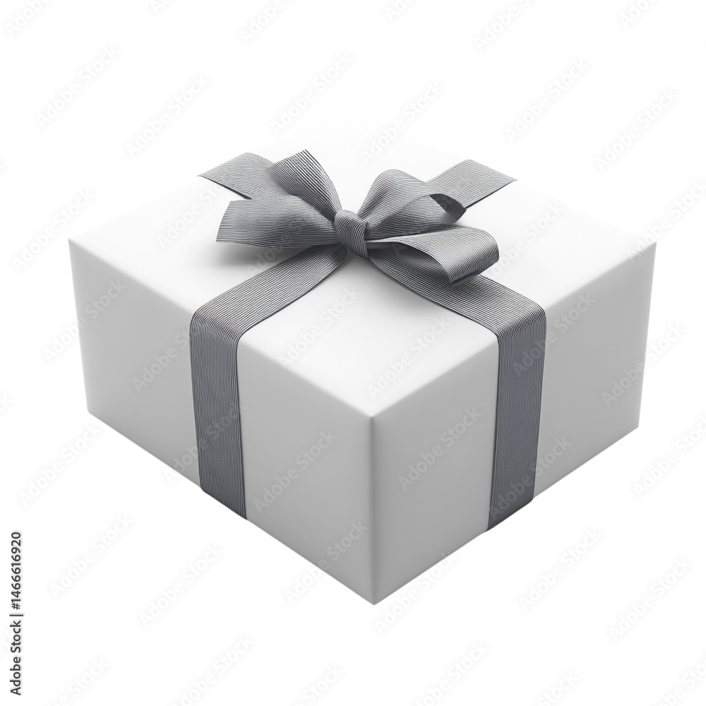 Fototapeta premium Elegant White Gift Box with Black Ribbon Isolated on White