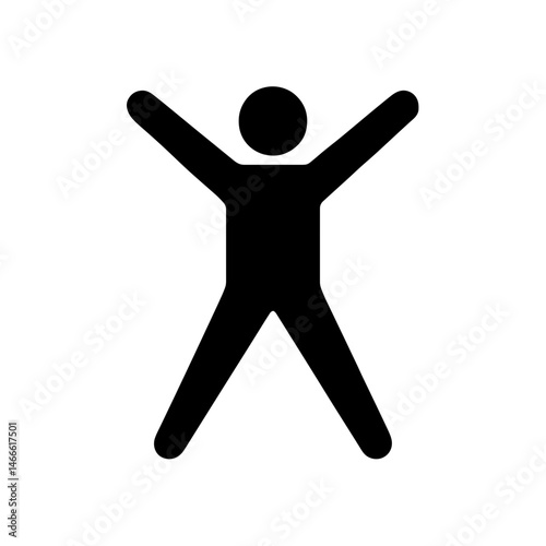 Person doing jumping jack icon in solid black silhouette