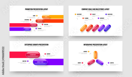 Modern Insight Four Five Two Three Element Diagram Frame Design Vector Illustration Bundle. Project Planning 4 5 2 3 Step Infographic Slide Layout Collection.