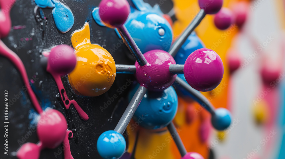 Close-up of a 3D molecular model with colorful atoms and bonds.