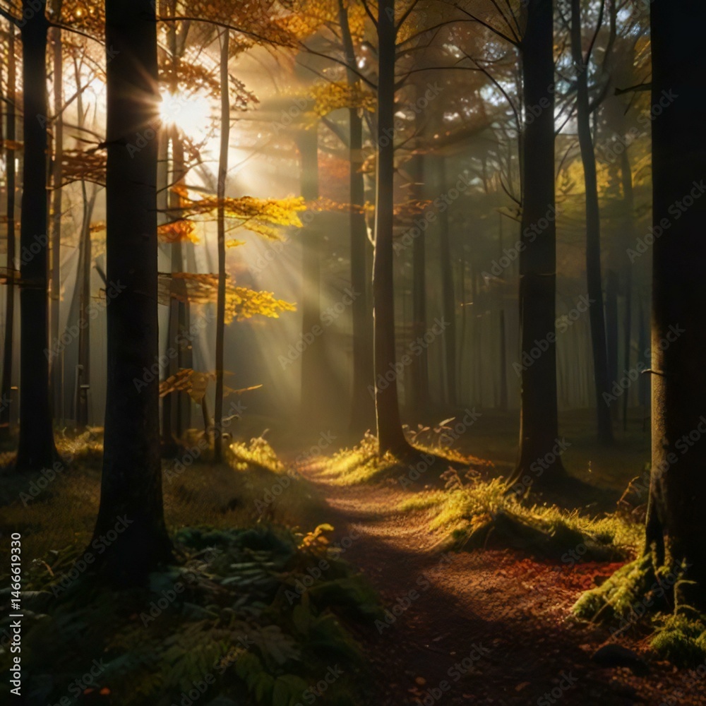 Fototapeta premium autumn forest in the morning