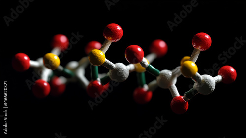 Close-up of a molecular chain of amino acids linked together.
