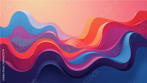 Abstract colorful backdrop design features wavy lines and curves in a vibrant rainbow pattern.
