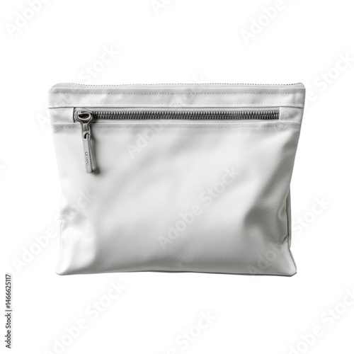 A sleek white pouch with a zipper, perfect for organizing essentials in style. isolated on a white background.