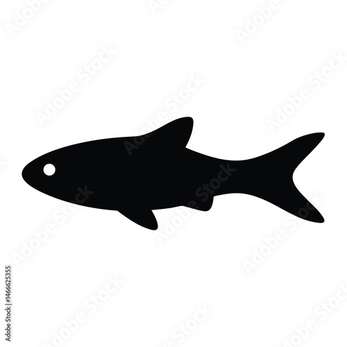 zebra danio fish vector silhouette icon, black and white illustration of fish.