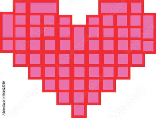 Pixel heart. Heart made of tiny pink blocks with red strokes