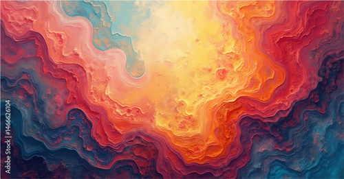 Abstract watercolor art with a fiery orange and yellow texture evokes a hot, smoky explosion against a blue backdrop.