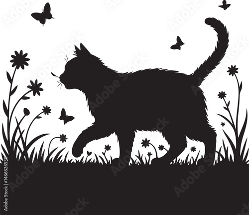 Curious Cat with Curled Tail Silhouette

Sleeping Cat on Windowsill Vector Art

Playful Kitten Pouncing Silhouette

Black Cat in Moonlight Vector Design

Sitting Cat Outline with Whiskers