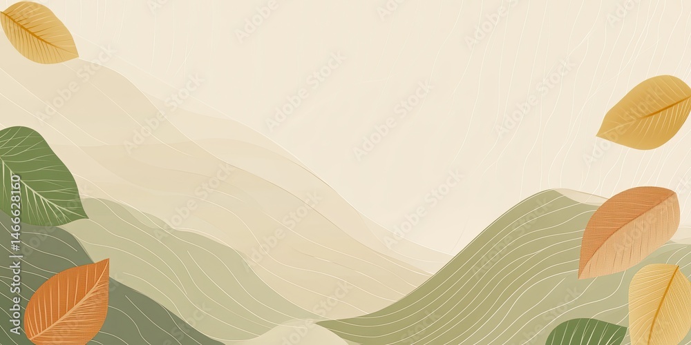 Fototapeta premium Autumnal Abstract Hills Floating Leaves with Serene Backdrop.