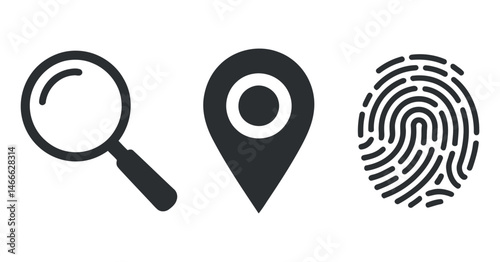 Search Location Fingerprint Identification Icons Set Simple Design