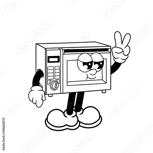 Retro character design of cool microwave outline