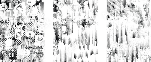 Glitch distorted geometric shape . Noise destroyed logo . Trendy defect error shapes . Glitched frame .Grunge textured . Distressed effect .Vector shapes with a halftone dots screen print texture.