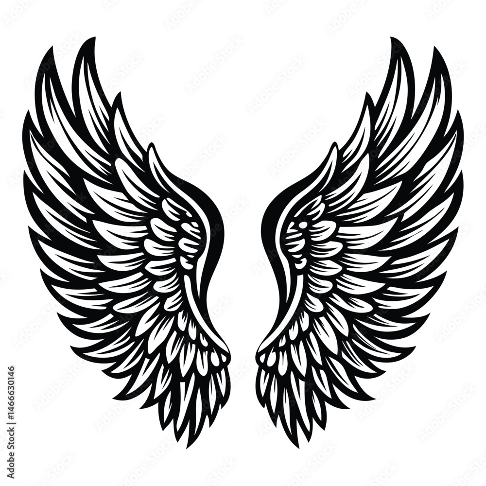 Fototapeta premium Angel wings vector illustration clip art design element, Wings icons silhouette vector