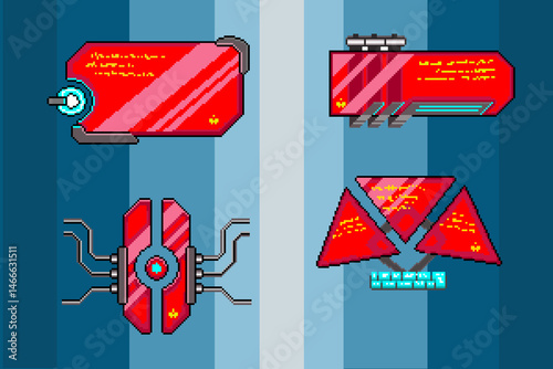 Sleek pixel-art UI frame for game menus, inventory panels, or dialog boxes.