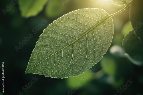 Close-up of a leaf illuminated by sunlight in a lush green setting during the afternoon photo