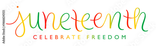 JUNETEENTH colorful calligraphy banner on transparent background