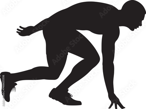 Silhouette of Muscular Sprinter in Crouched Start | Intense Athletic Focus | Powerful Speed & Motion