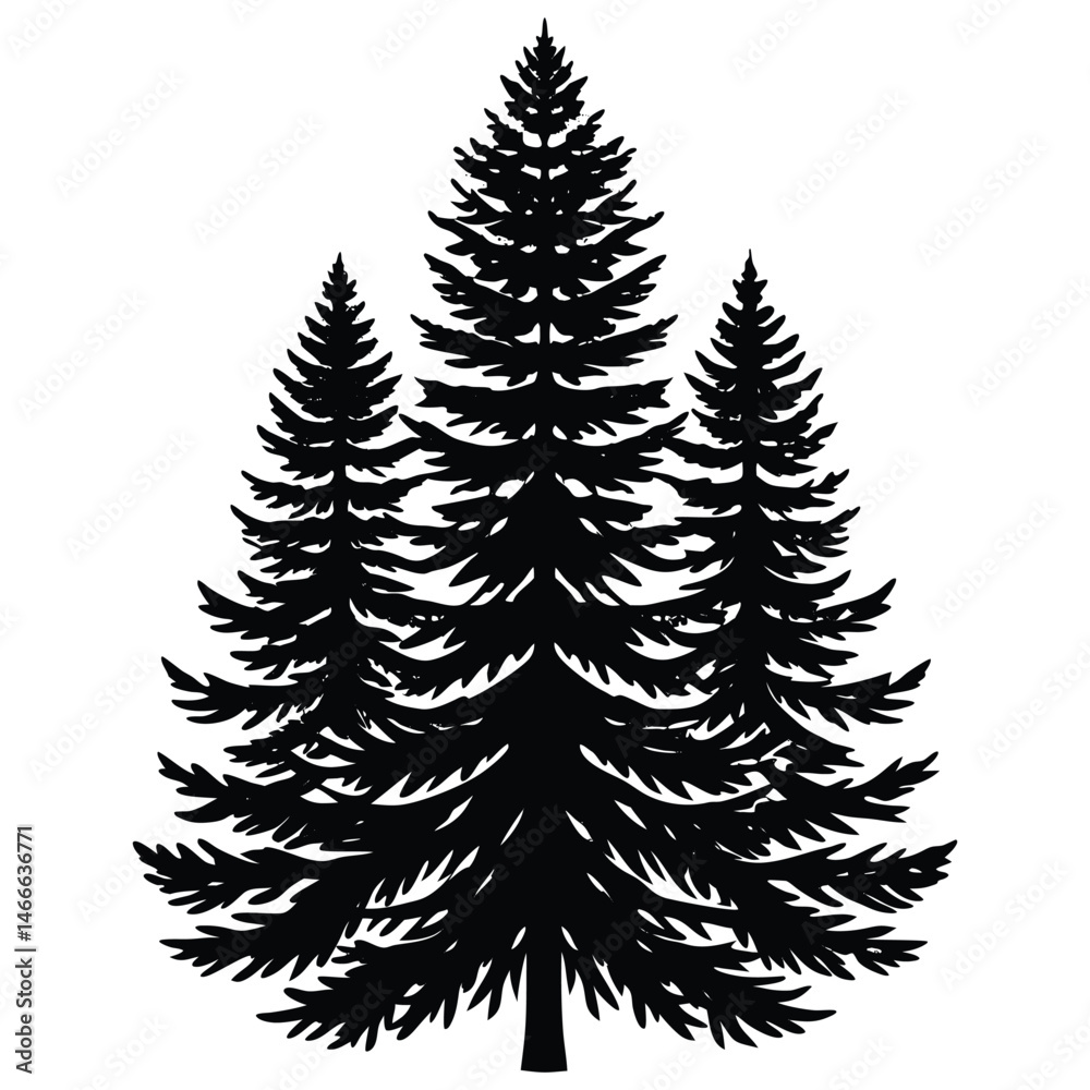 Obraz premium Detailed Fir Tree Silhouette Evergreen Tree Illustration for Nature and Outdoor Themes