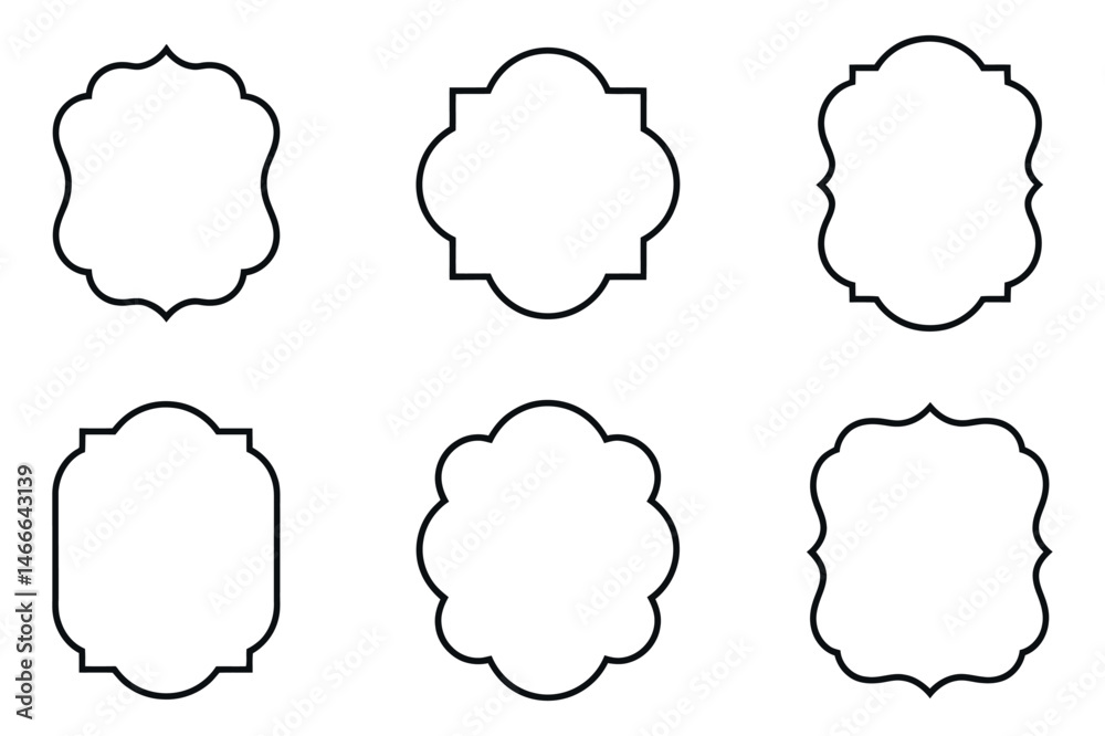 Obraz premium Six Elegant Ornamental Frames Black Outline Shapes for Design Projects