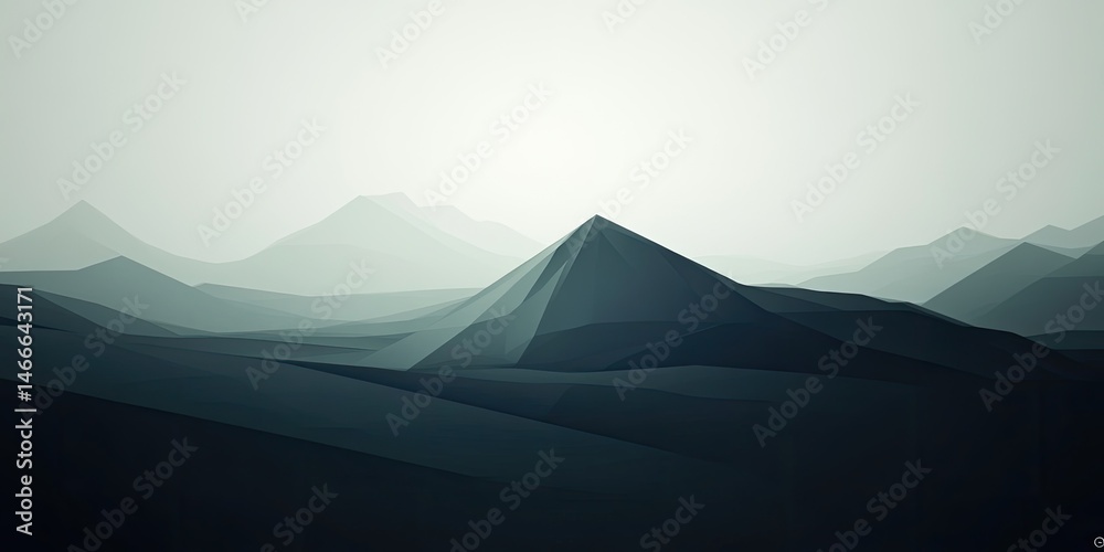Fototapeta premium Geometric Mountains Low Poly Landscape Dark Peaks and Fog.