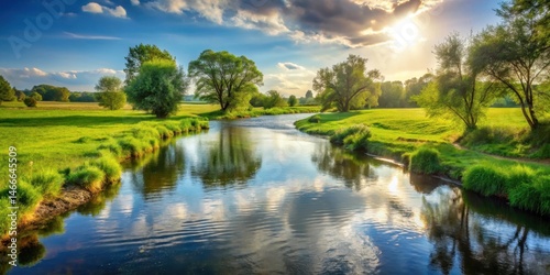 River Flow in Serene Landscape, serene environment, outdoor setting