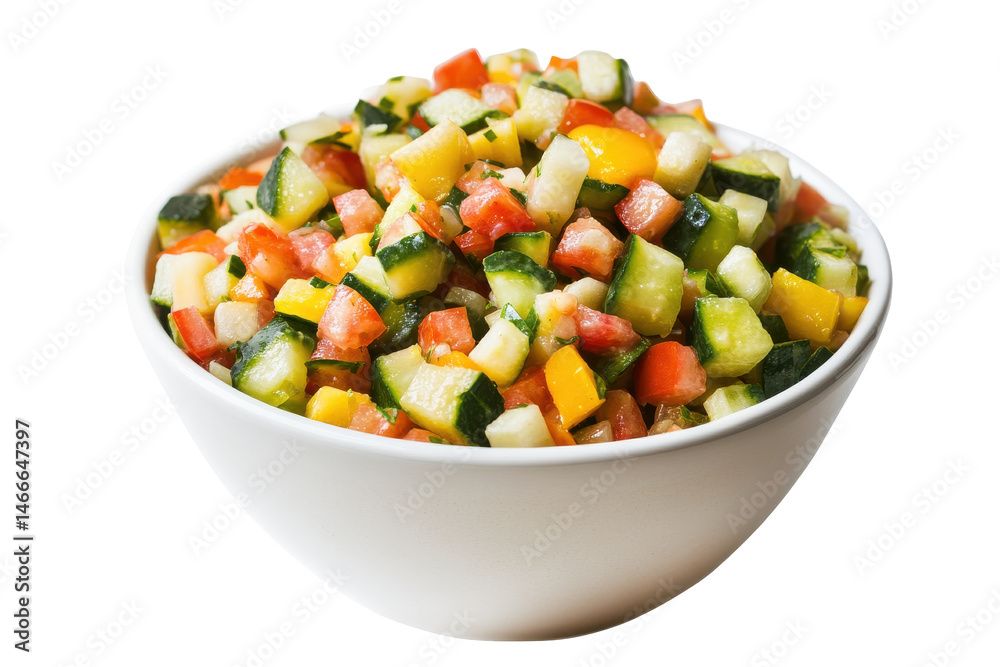 Fresh veggie bowl A vibrant diced symphony of garden colors in a pristine white bowl Fresh veggie bowl A vibrant diced symphony of garden colors in a pristine white bowl