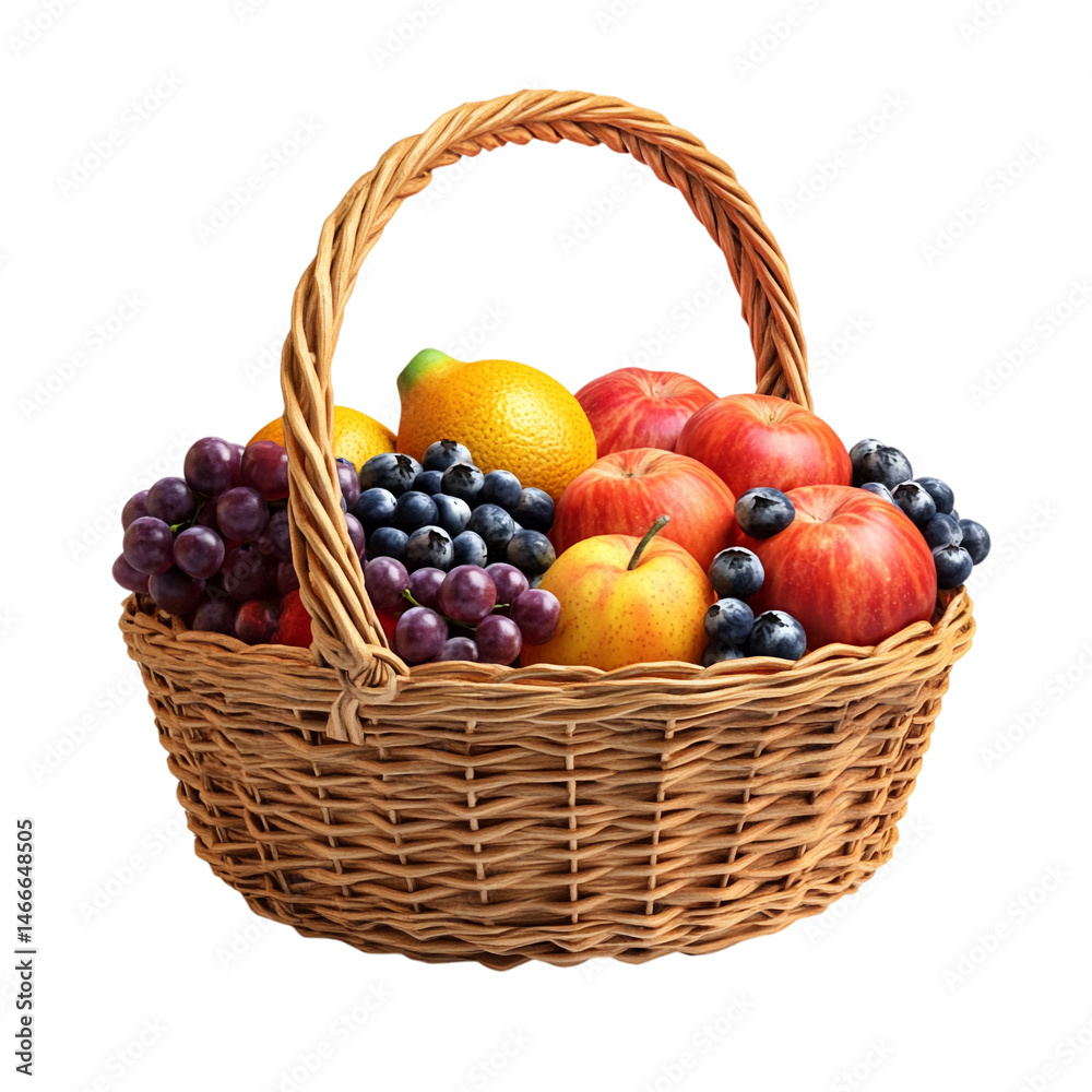 Wicker Basket Filled with Assorted Fresh Fruits Isolated on White Background
Wicker Basket Filled with Assorted Fresh Fruits Isolated on White Background