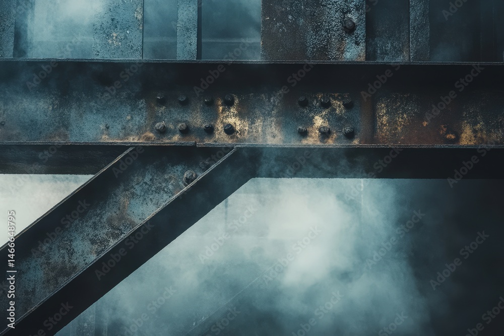 Obraz premium Close-up view of weathered metal beams intersecting.