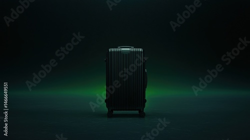 A black suitcase with silver handle and wheels.
