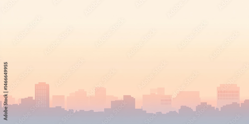 Naklejka premium Urban Haze Cityscape Silhouette at Dawn in Soft Pastel Tones.