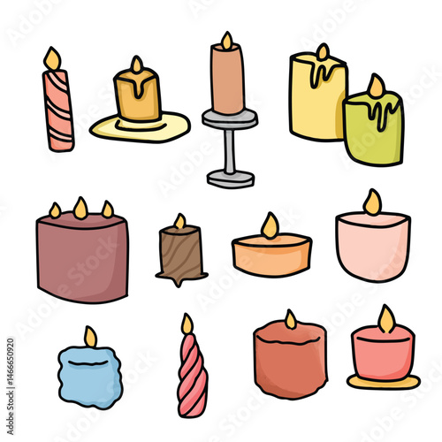 Various candles vector flat with outline