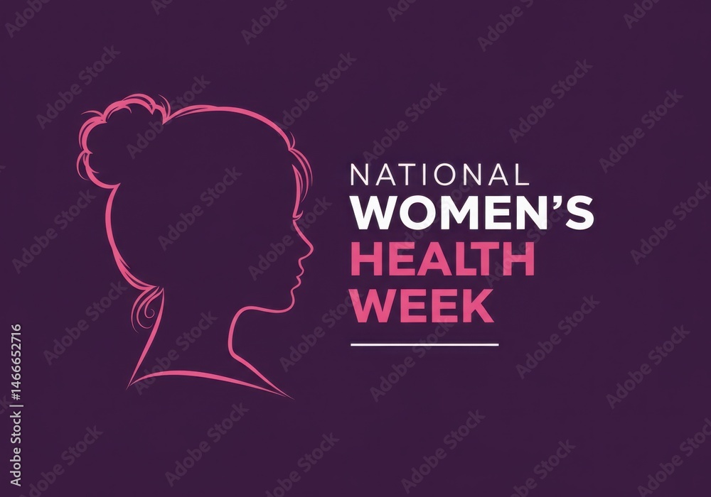 National women's health week with woman silhouette on a purple background National women's health week with woman silhouette on a purple background