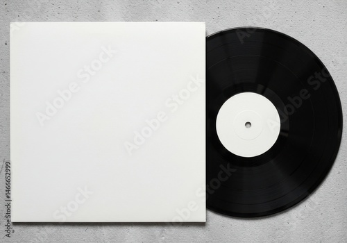 Vinyl record mockup on gray background for music album cover design, branding, or advertising