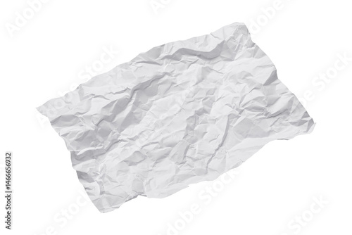 white crumpled paper sheet isolated on transparent png background,Design template or mockup. 