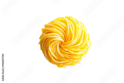 Golden Pasta Nest A meticulously swirled tower of delectable noodles against the void