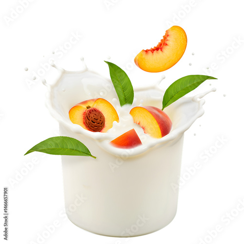 Fresh Peach Milk Splash: Creamy Delight on transparent background